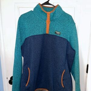 L.L. Bean Teal and Navy Pullover with Orange Trim